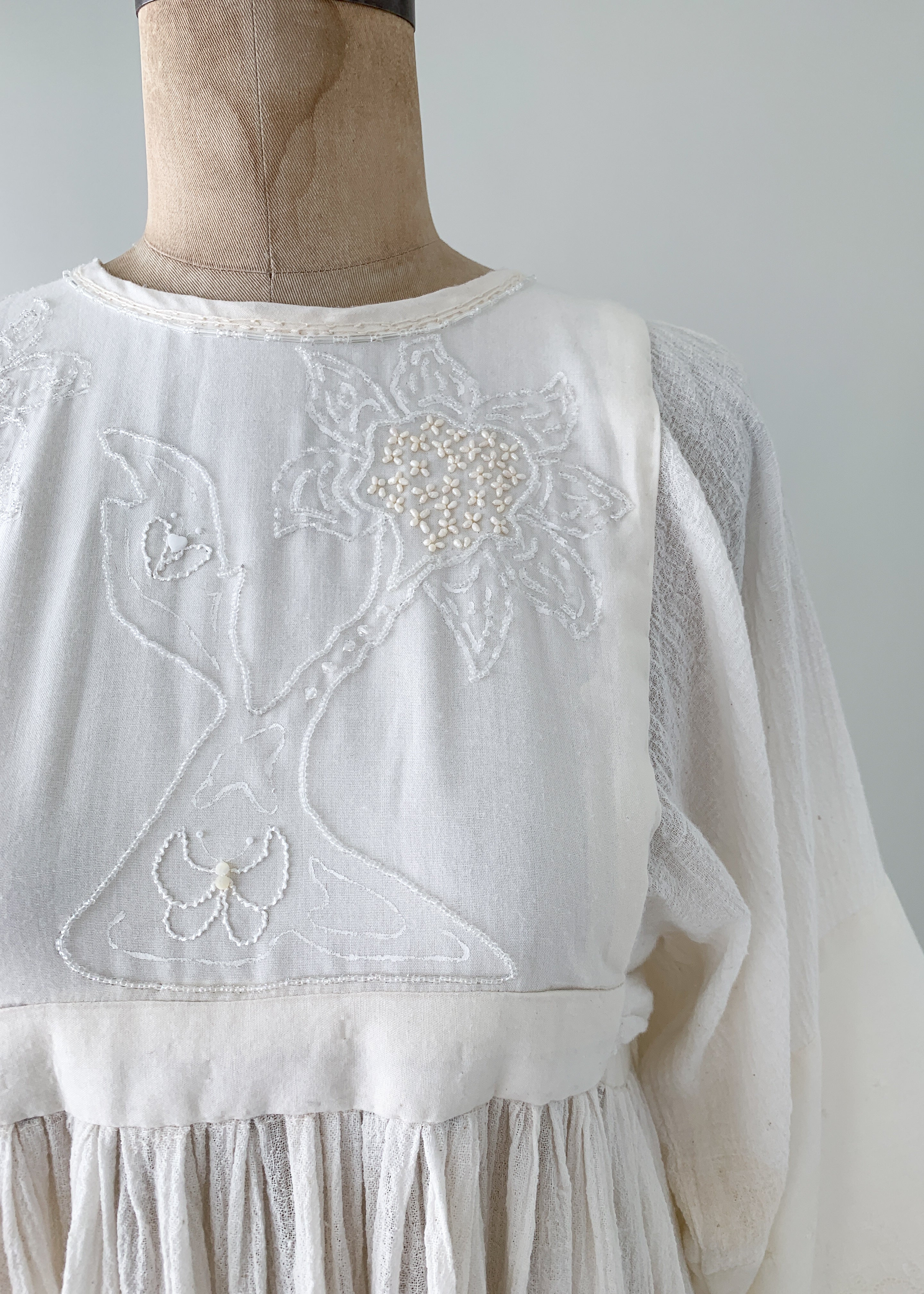 Vintage 1960s Beaded Bell Sleeve Gauze Dress