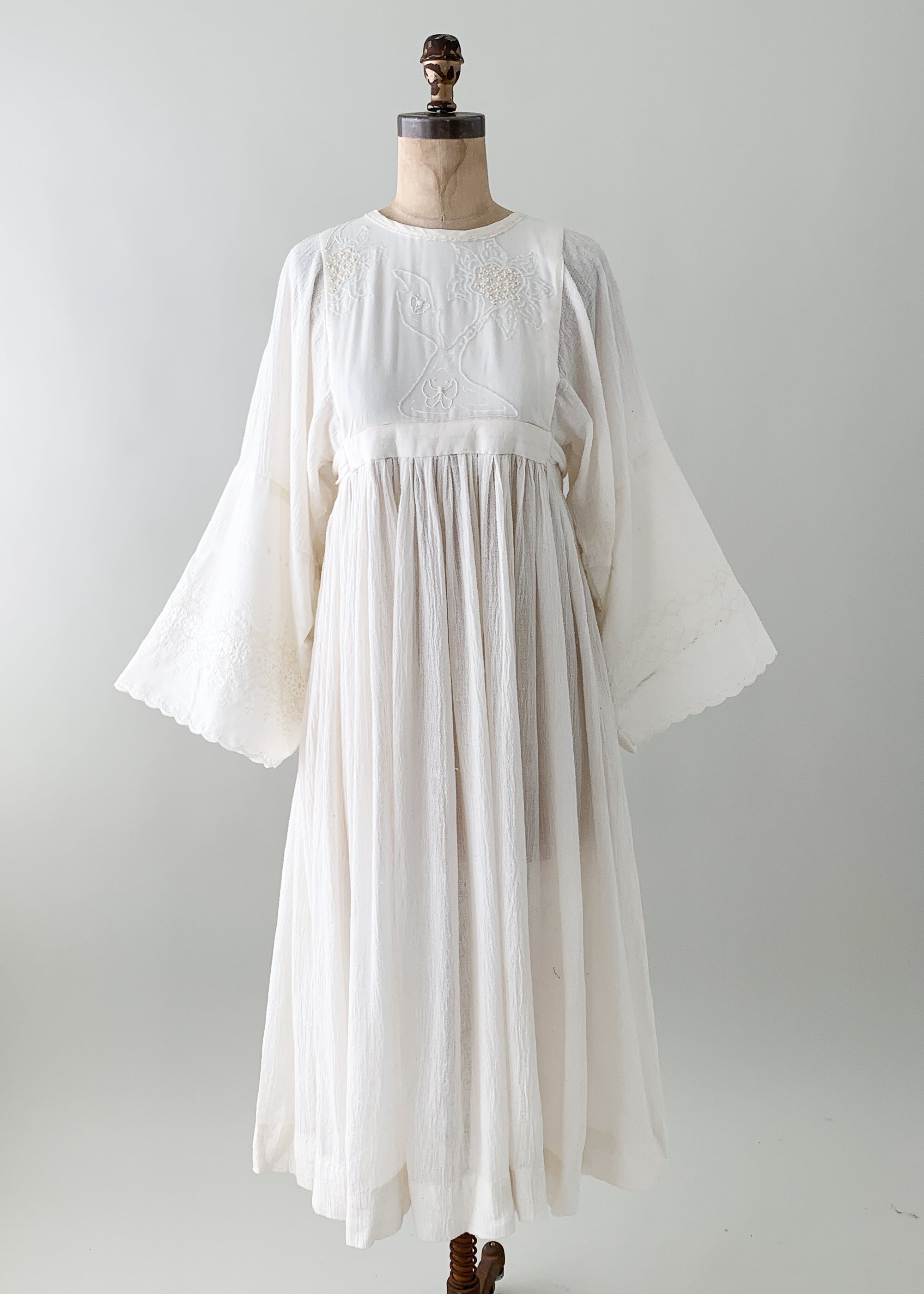 Vintage 1960s Beaded Bell Sleeve Gauze Dress