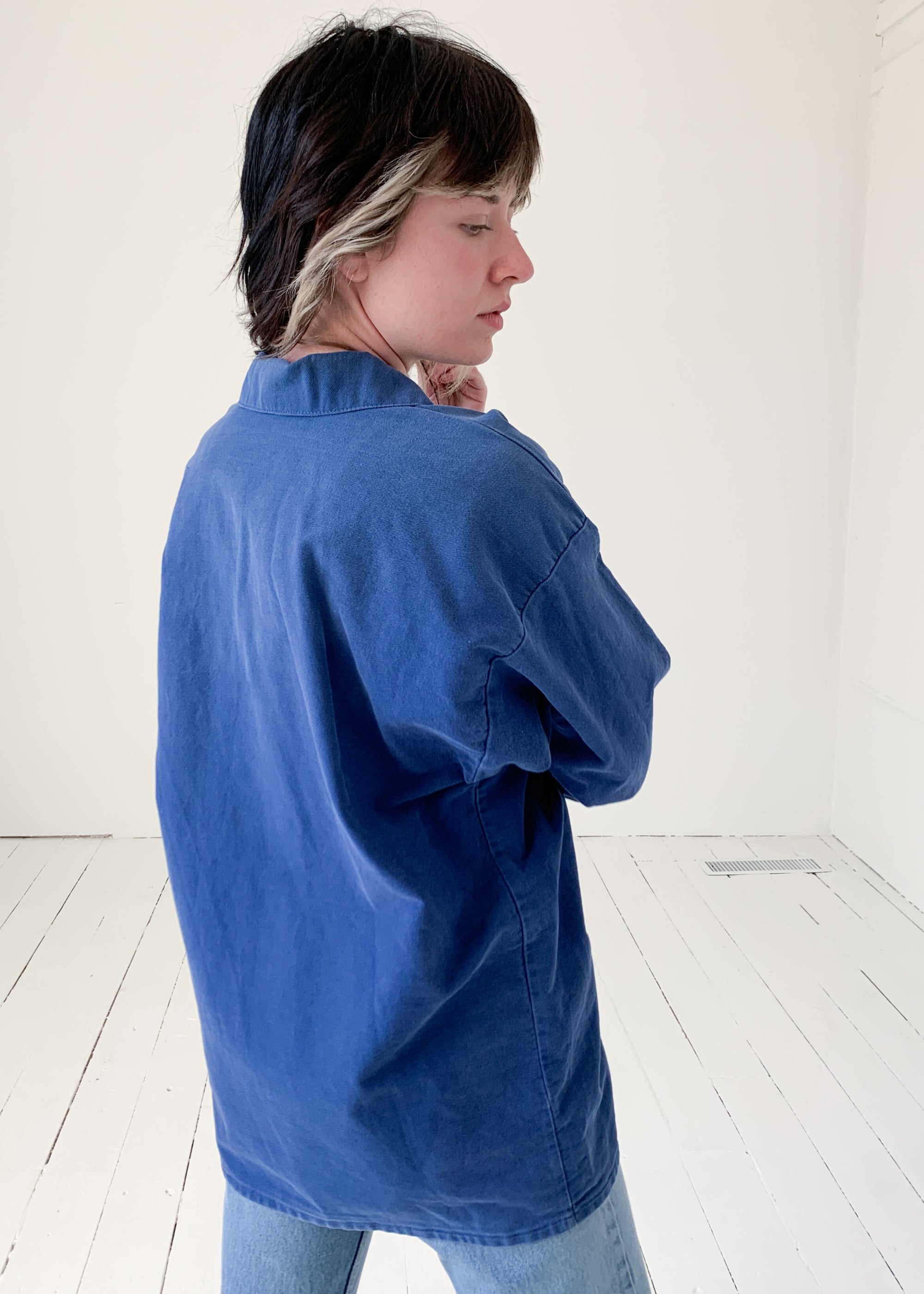 Vintage 1960s Indigo Cotton Lace Up Top