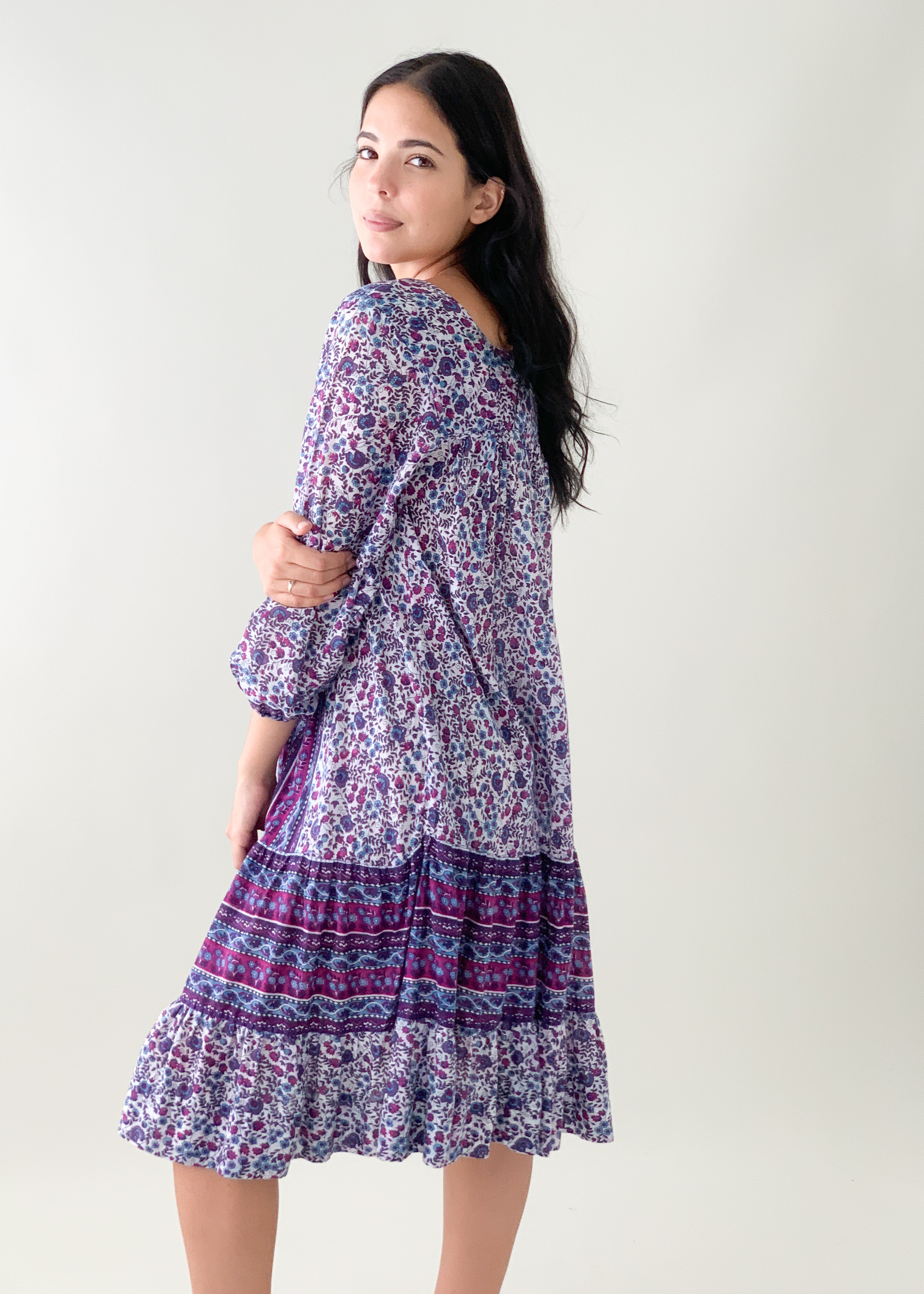 Vintage 1970s Cotton Block Print Dress
