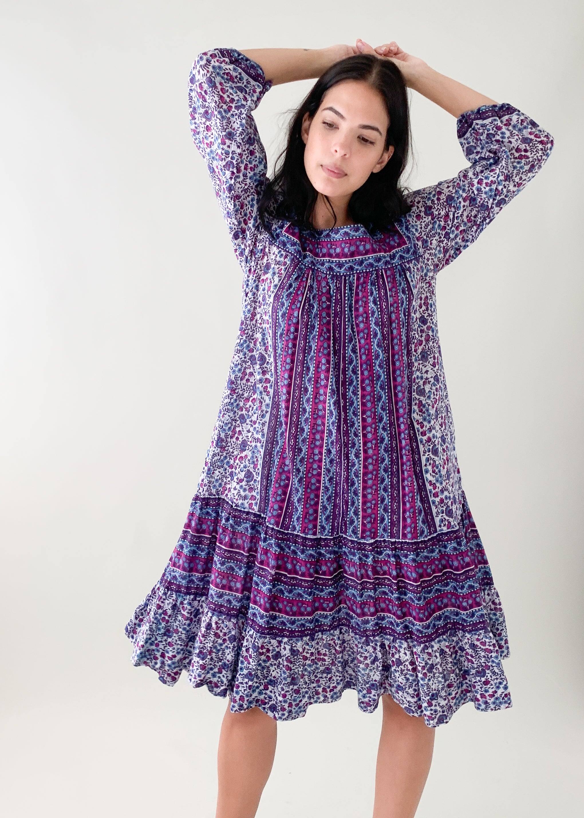 Vintage 1970s Cotton Block Print Dress