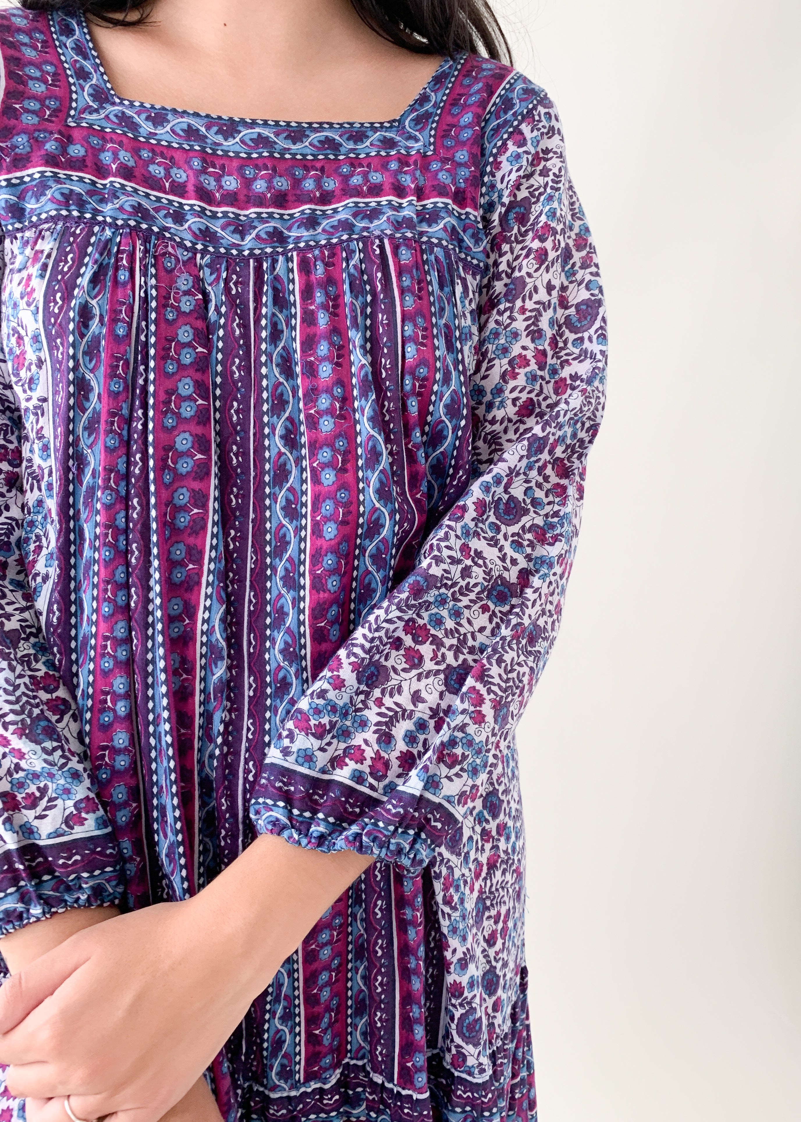 Vintage 1970s Cotton Block Print Dress