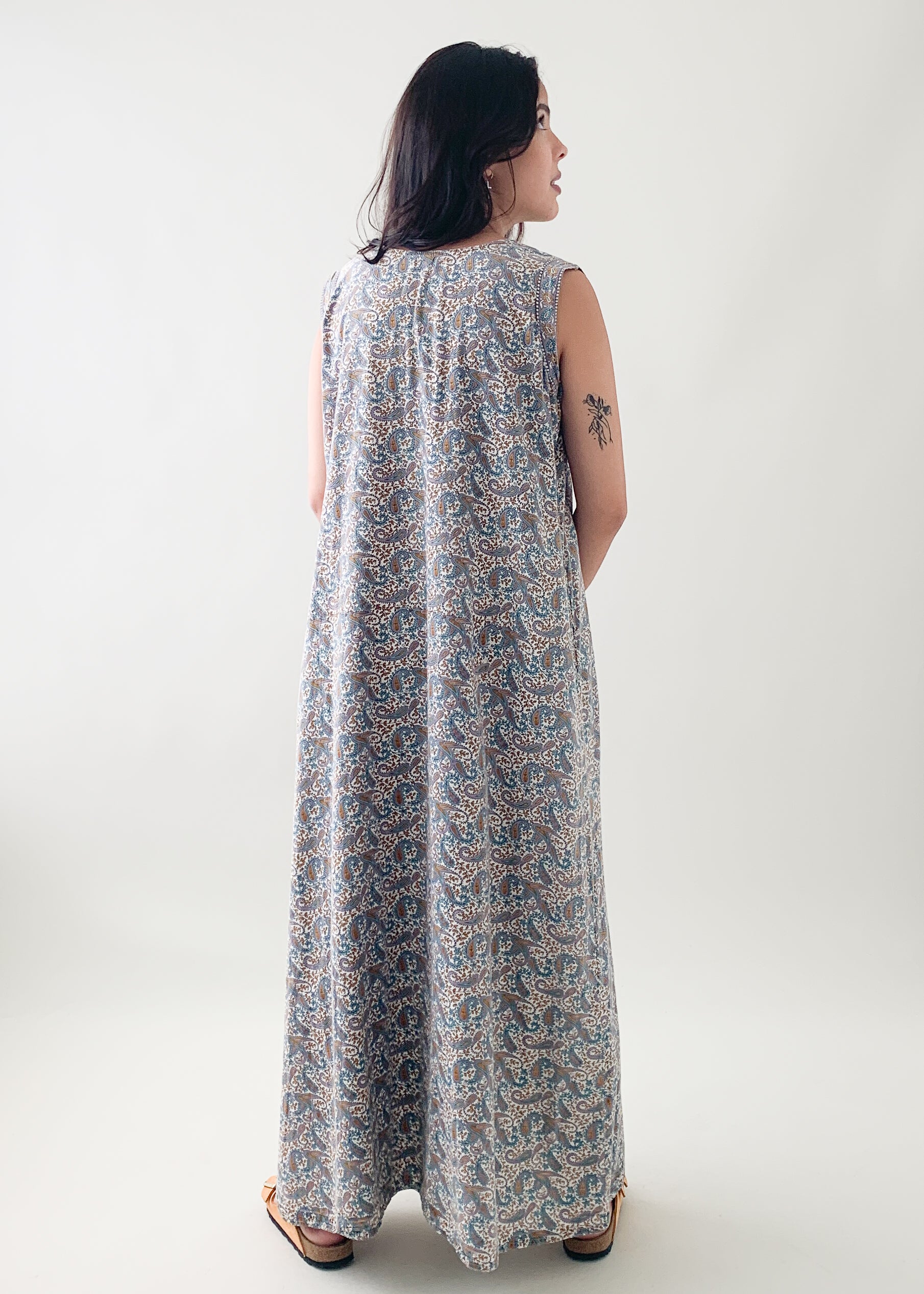 Vintage 1970s Indian Block Print Cotton Dress
