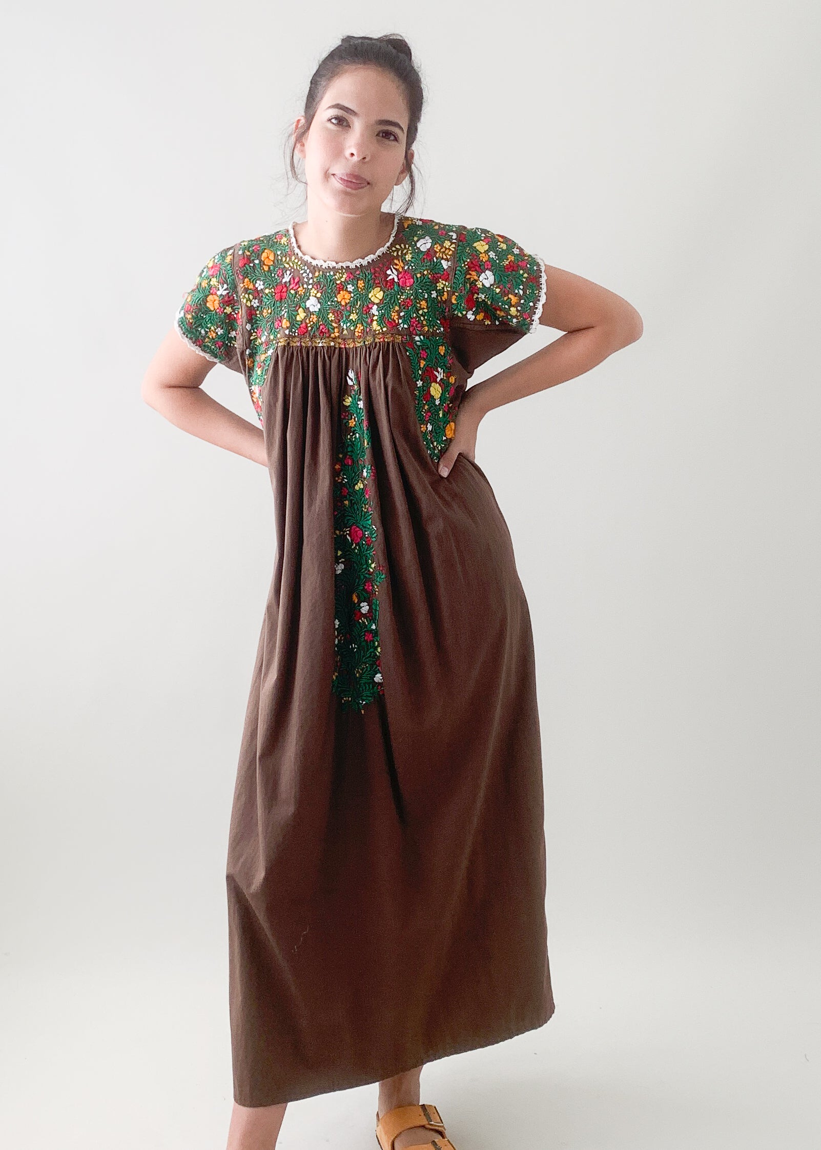Vintage 1970s Mexican Embroidered Cotton Dress