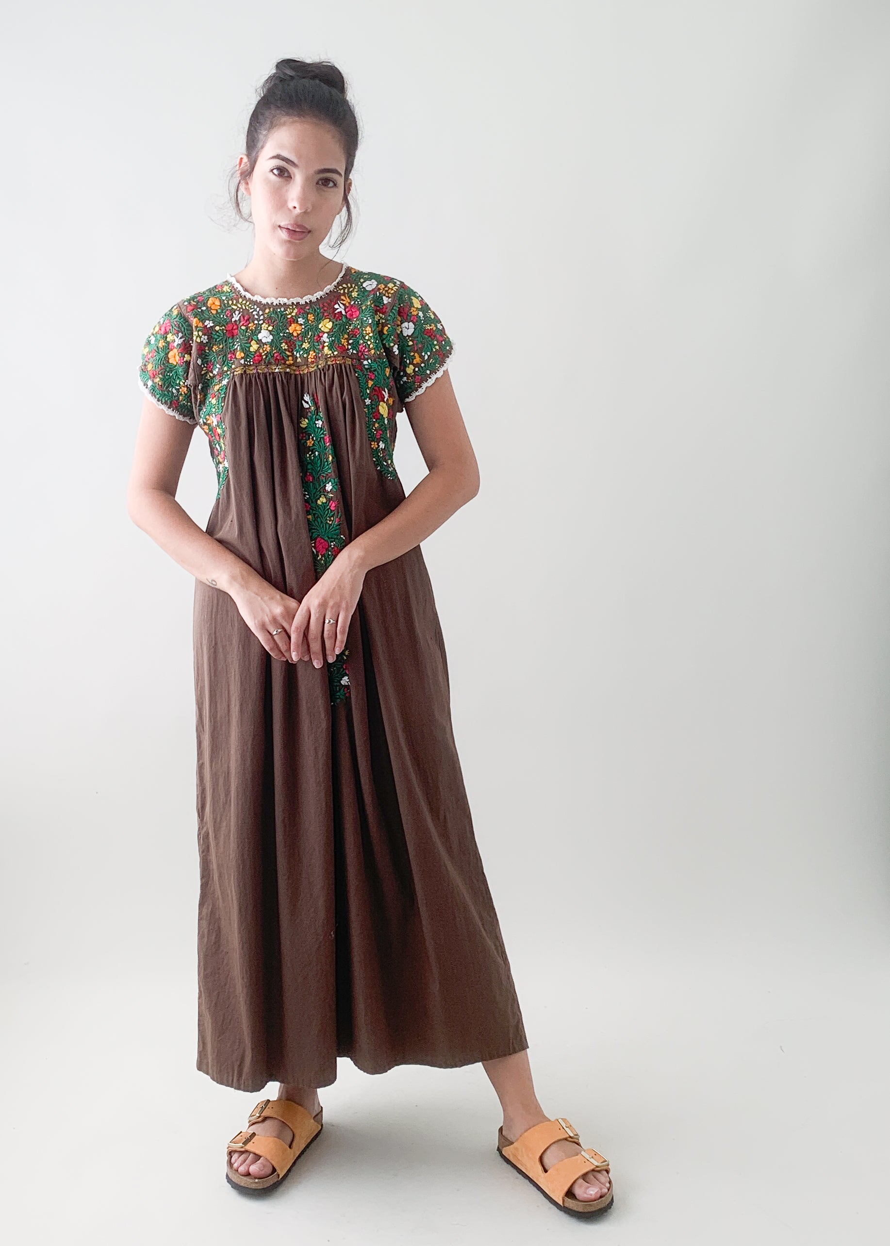 Vintage 1970s Mexican Embroidered Cotton Dress