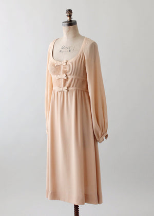 Vintage 1970s Albert Nipon Nude Silk Dress