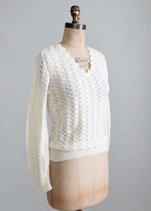 Vintage 1970s Cream Pointelle Summer Sweater