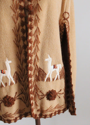 Vintage 1970s Embroidered Wool Cape with Llamas