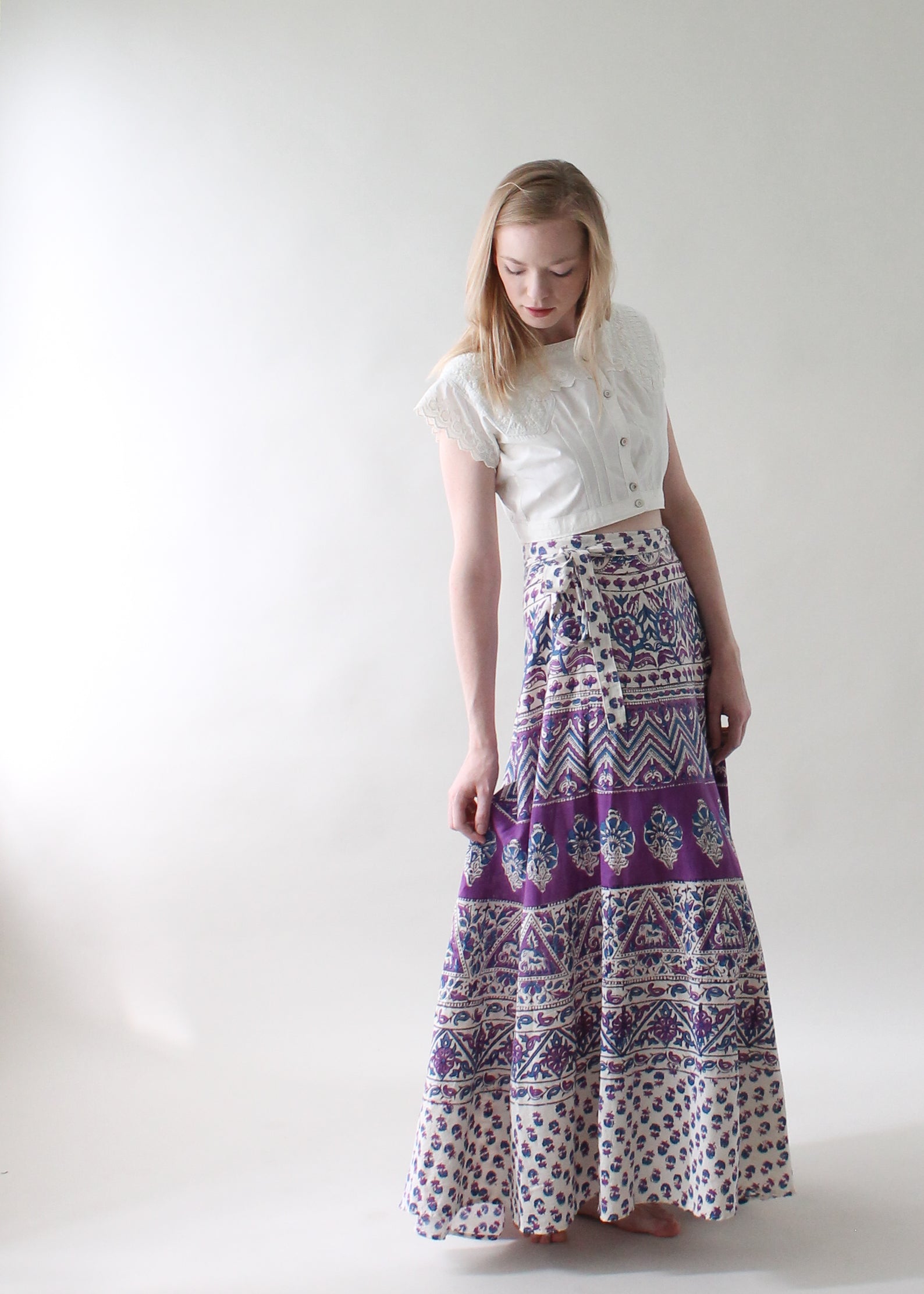 Vintage 1970s Indian Cotton Wrap Maxi Skirt