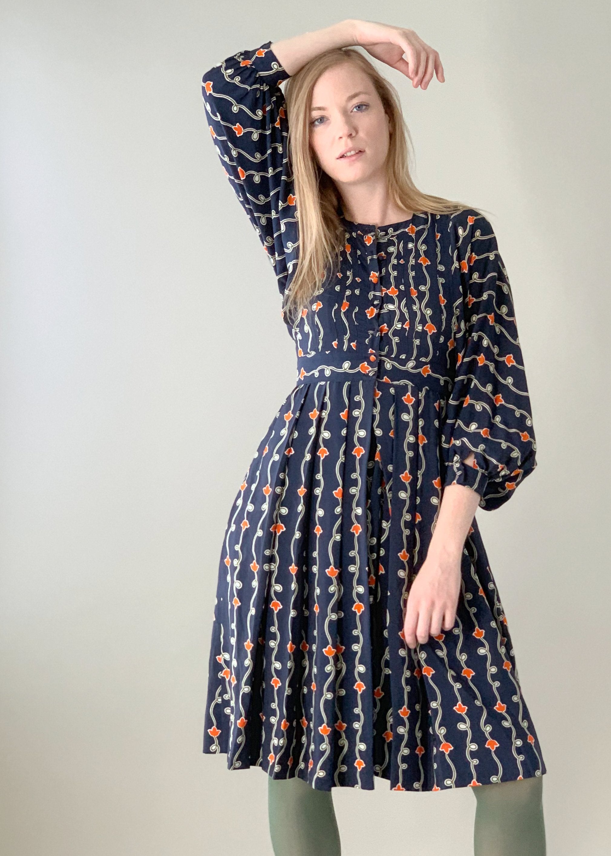 Vintage 1970s Jean Muir Silk Print Dress