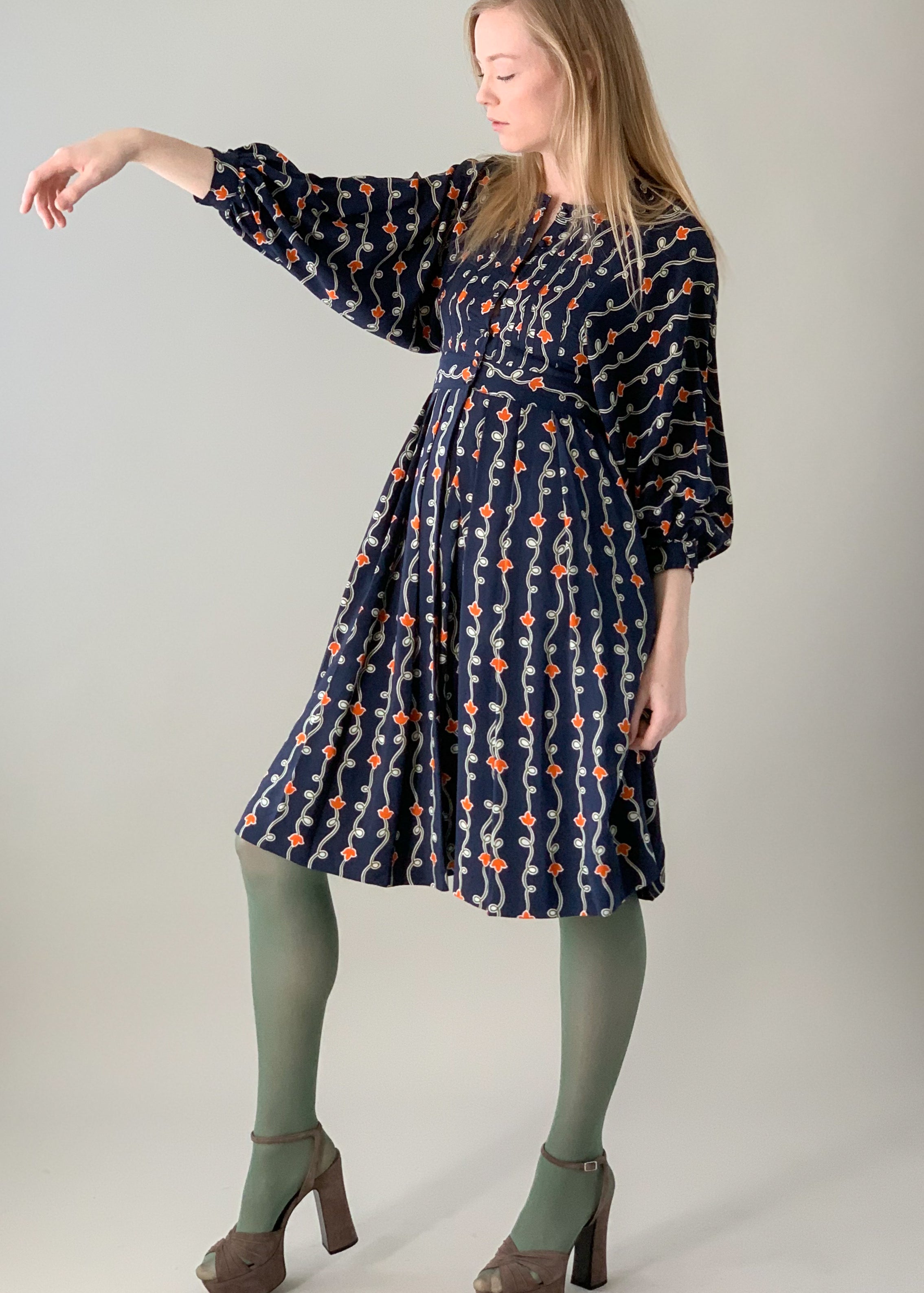 Vintage 1970s Jean Muir Silk Print Dress