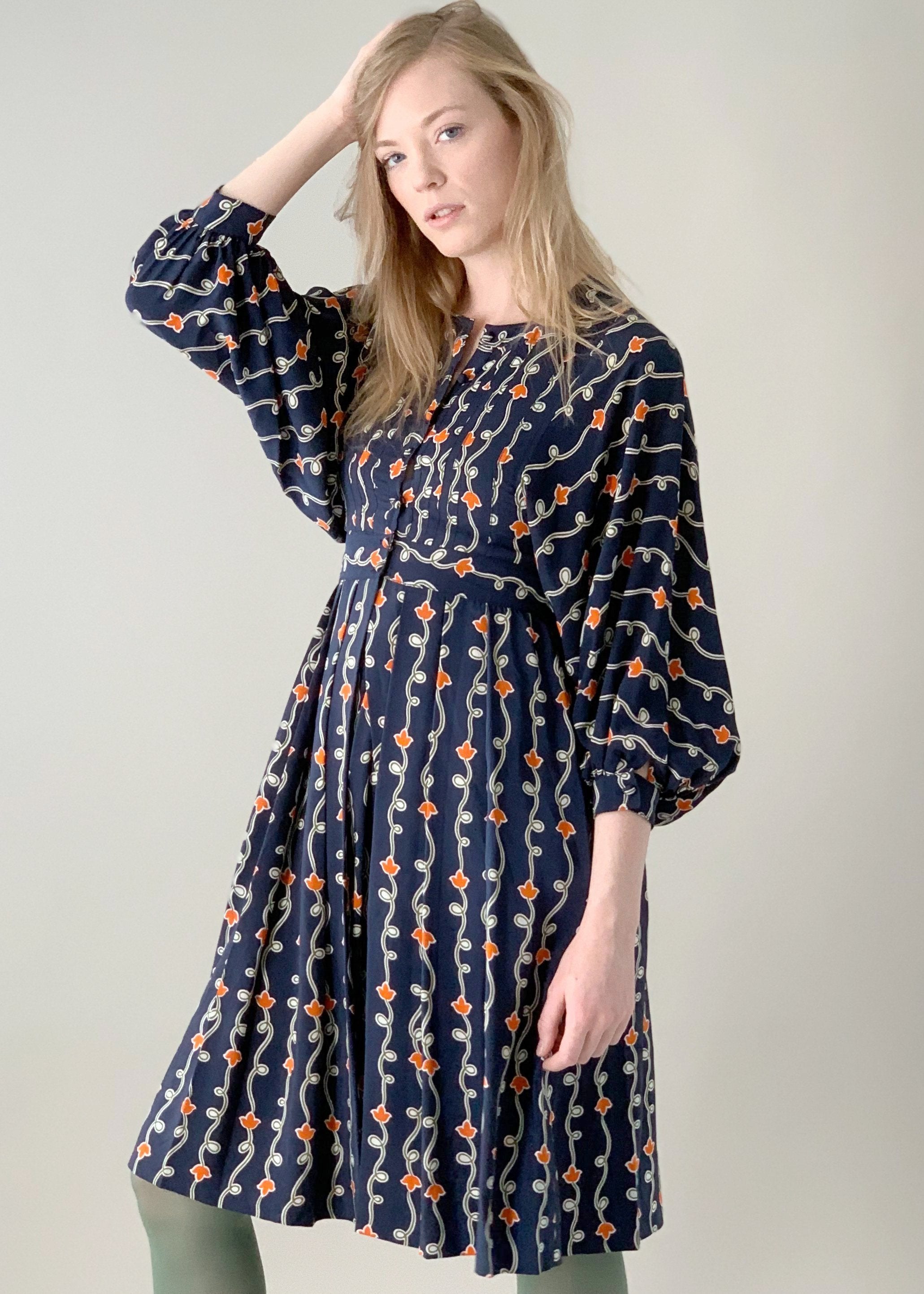 Vintage 1970s Jean Muir Silk Print Dress