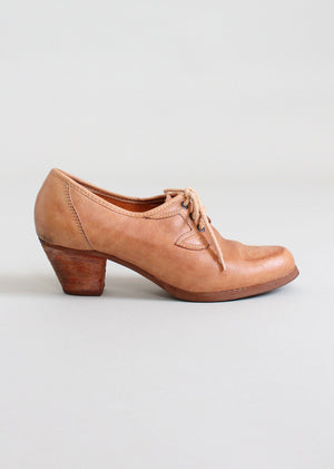 Vintage 1970s Distressed Leather Oxfords Size 6.5 - 7