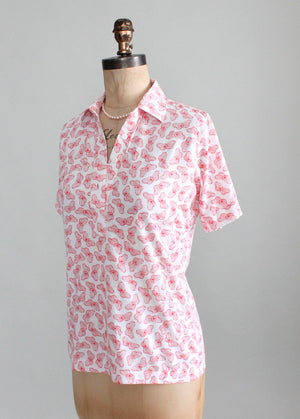 Vintage 1970s Butterfly Print Polo Shirt