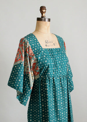 Vintage 1970s Neutrals Print Cotton Maxi Dress