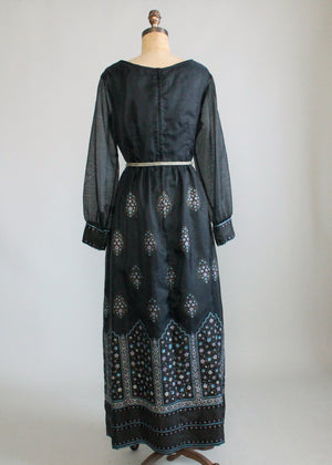 Vintage 1970s Shaheen Screen Printed Maxi Party Dress