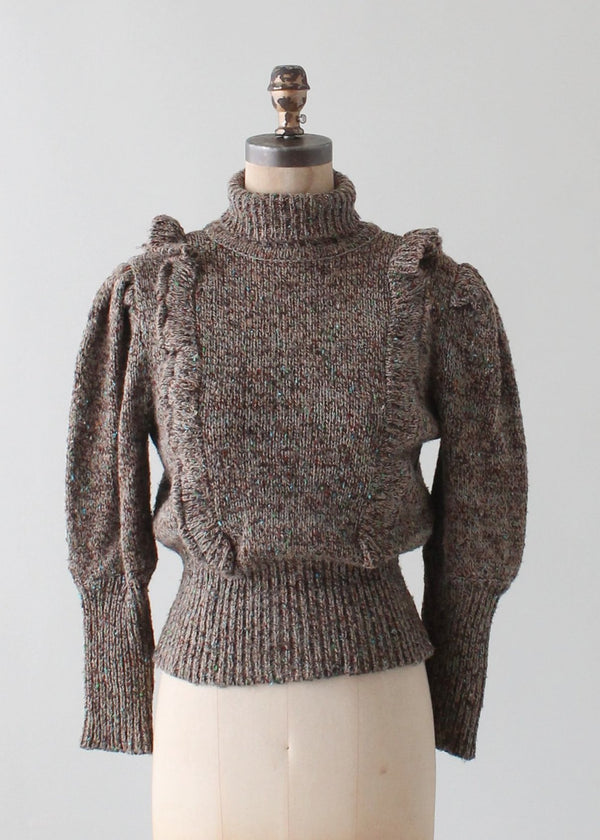 【2plan】Ruffle vintage damage knit 1970s_Victorian_style_sweater_