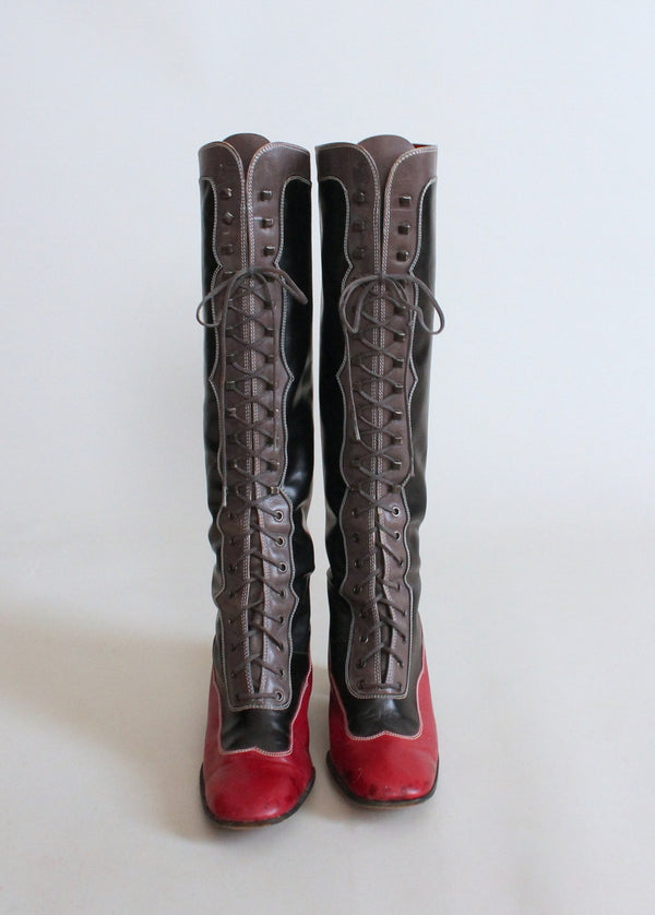 Vintage 1970s Yves Saint Laurent MOD Lace Up Boots Raleigh Vintage