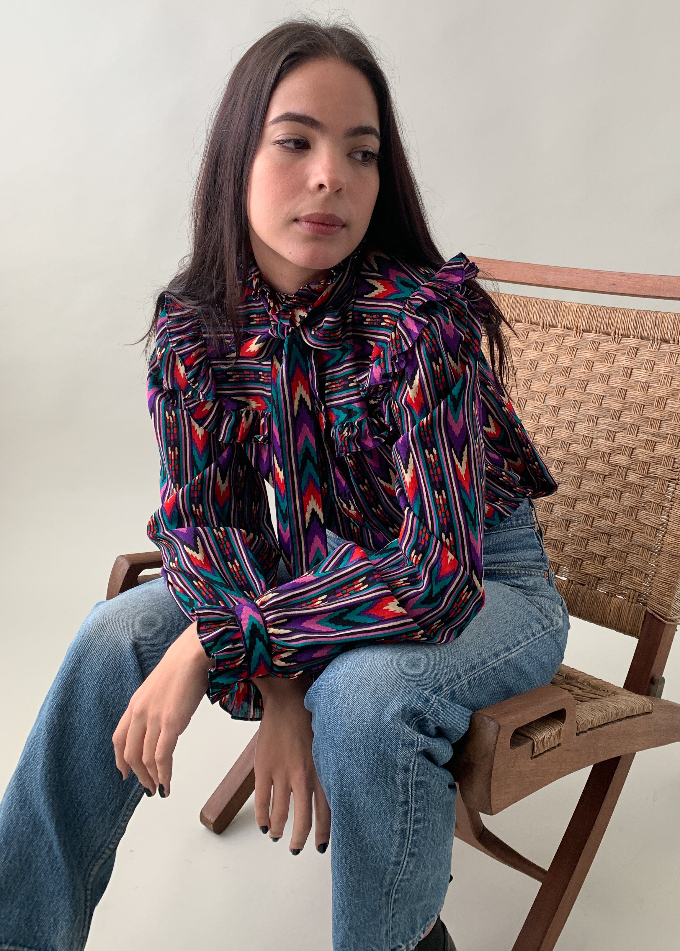 Vintage 1970s YSL Aztec Print Blouse