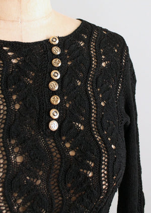 Vintage 1970s Black Knit Asymmetrical Dress