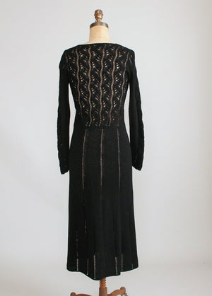 Vintage 1970s Black Knit Asymmetrical Dress