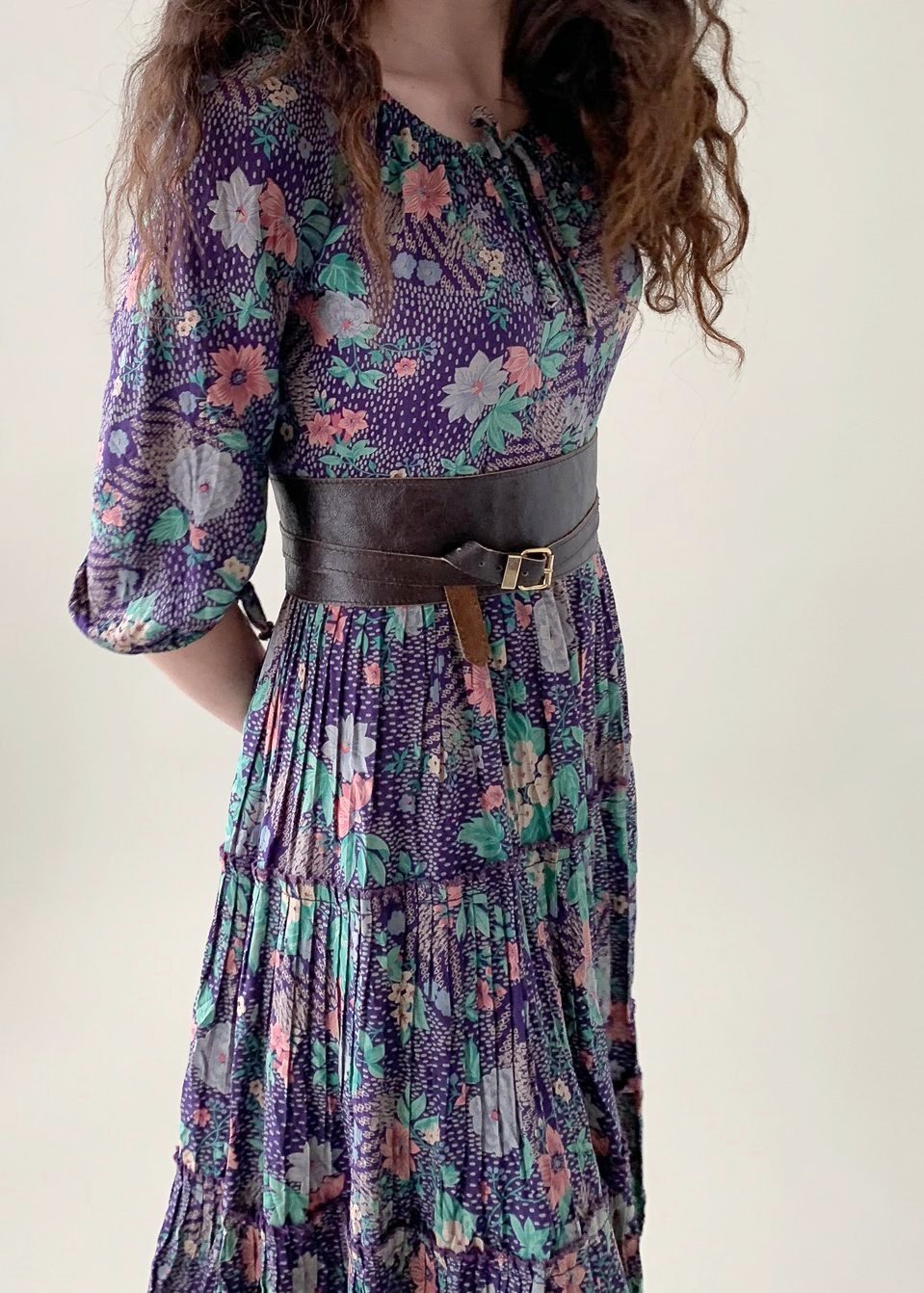 Vintage 1970s Floral Peasant Dress