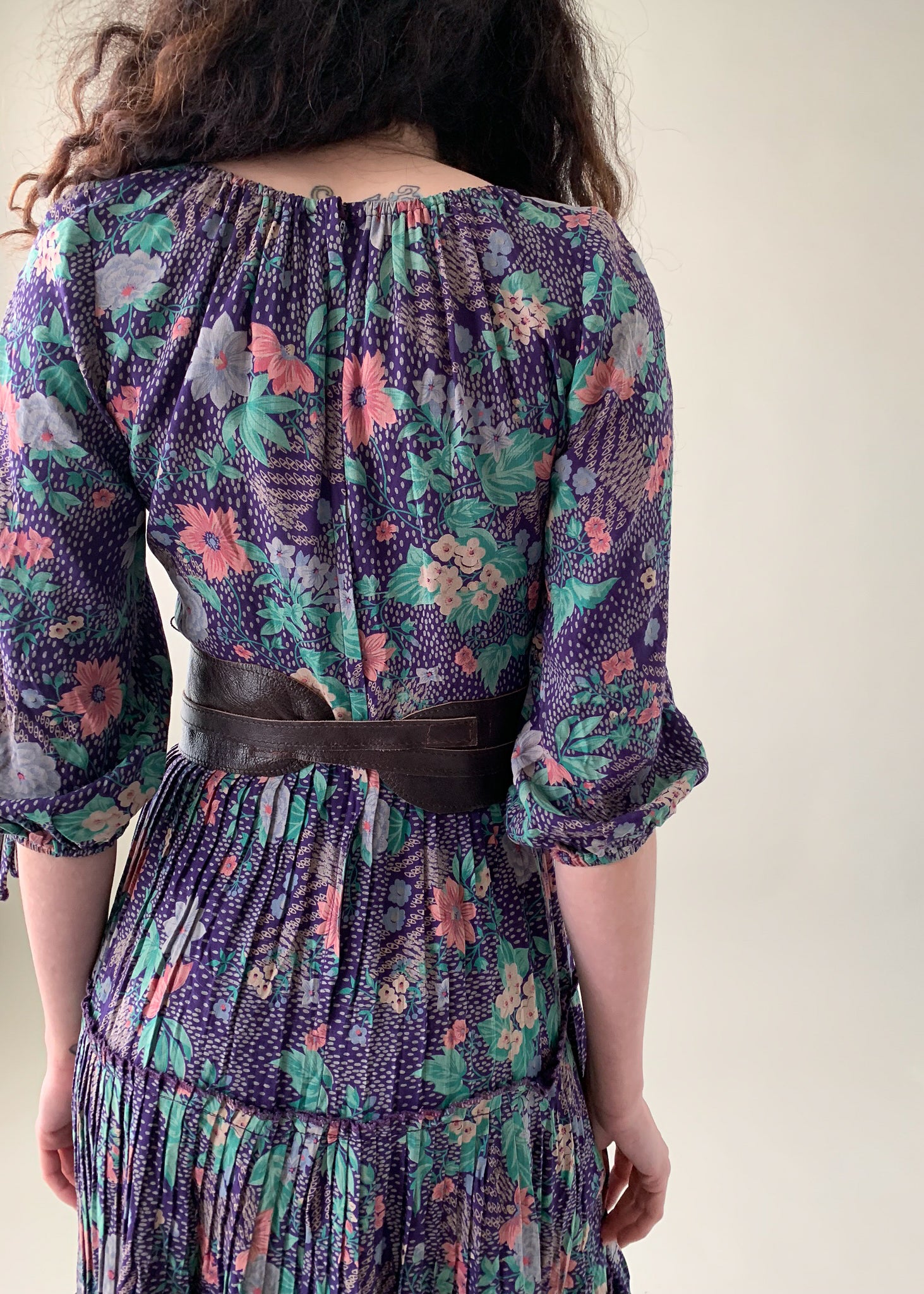 Vintage 1970s Floral Peasant Dress