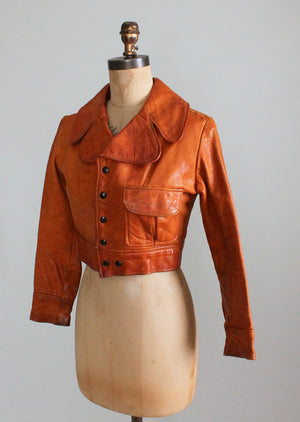 Vintage 1970s Brown Leather Cropped Jacket