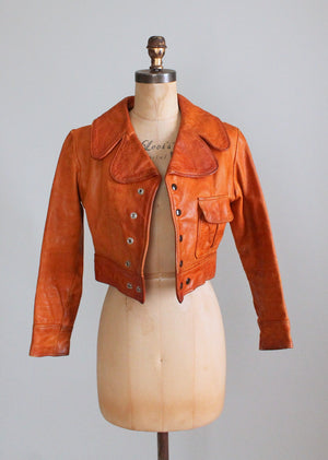 Vintage 1970s Brown Leather Cropped Jacket