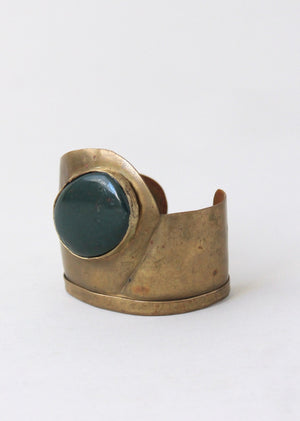 Vintage 1970s Brass and Agate Cuff Bracelet