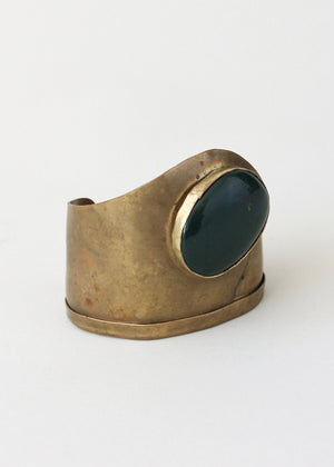 Vintage 1970s Brass and Agate Cuff Bracelet