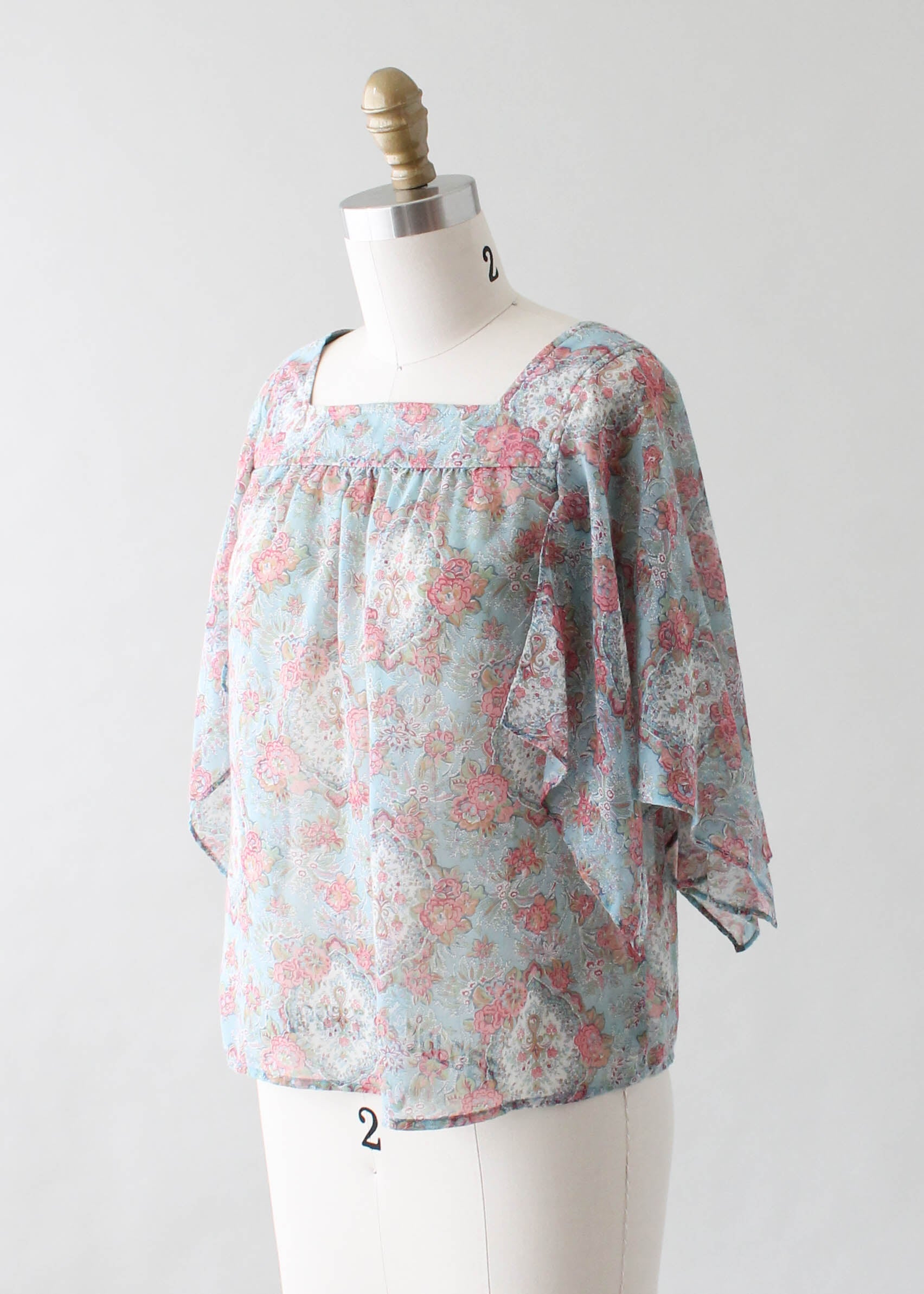 Vintage 1970s Floral Top with Handkerchief Sleeves