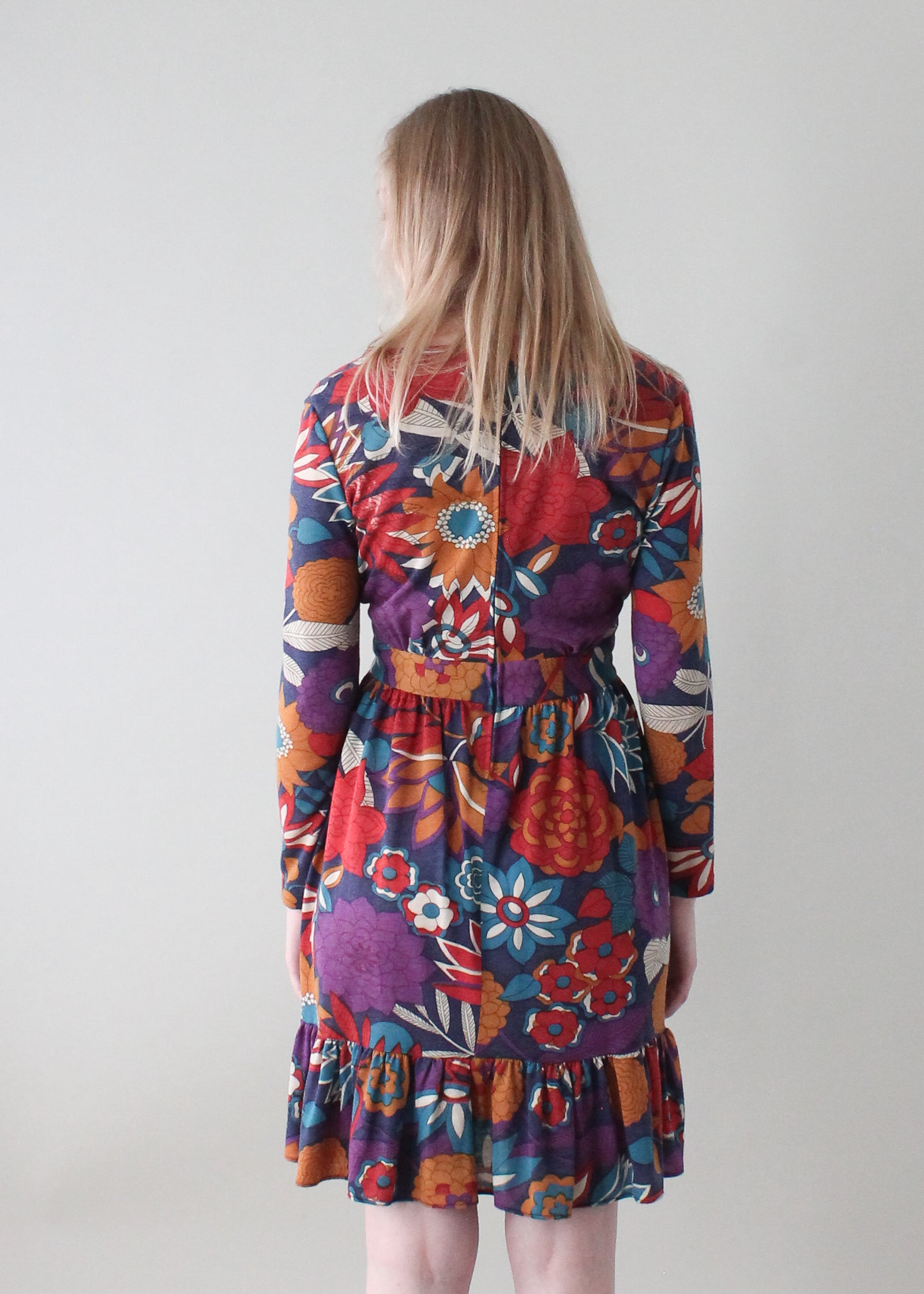 Vintage 1970s Fall Florals Cotton Dress