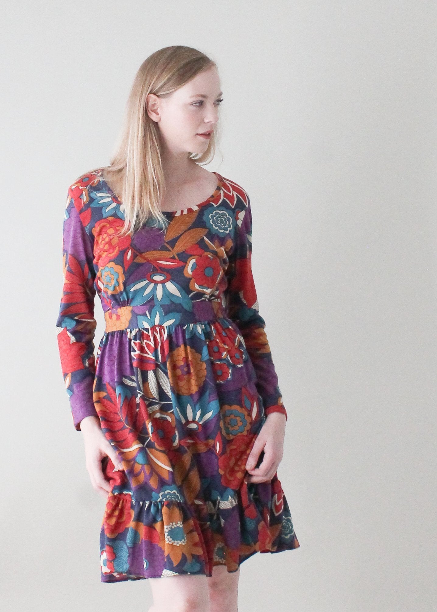 Vintage 1970s Fall Florals Cotton Dress