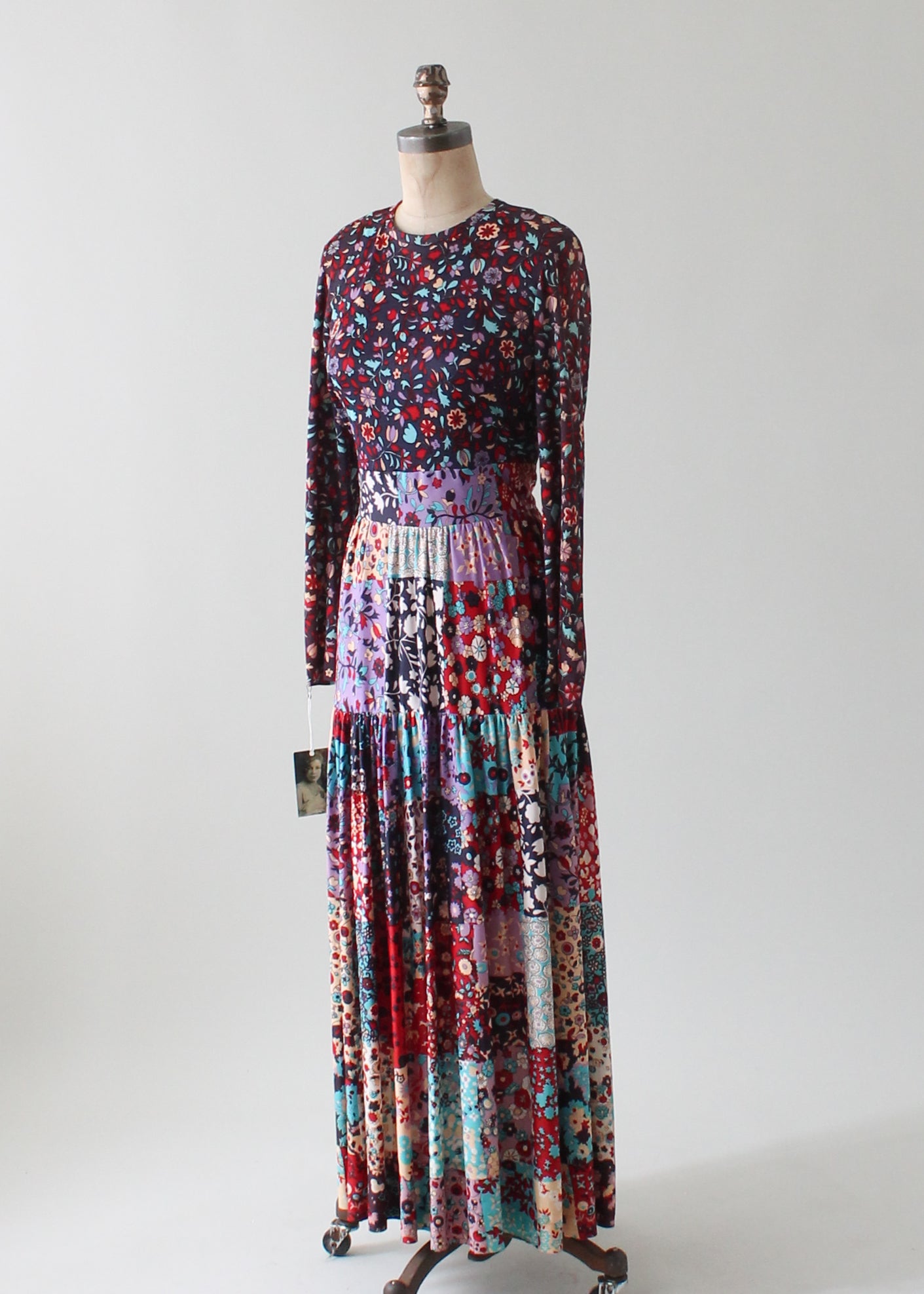 Vintage 1970s Floral Patchwork Maxi Dress
