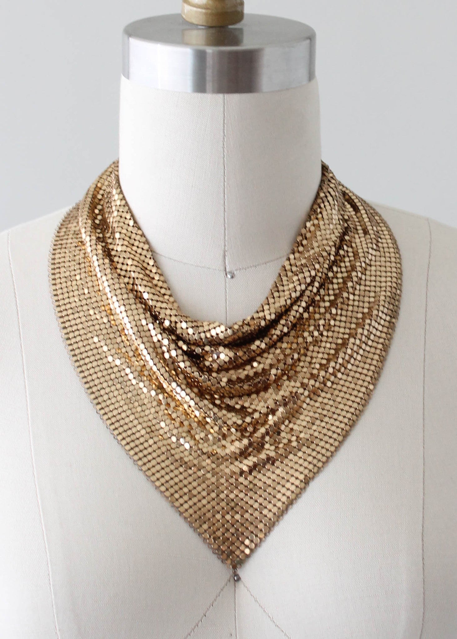 Vintage 1970s Gold Mesh Bib Necklace