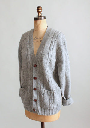 Vintage 1960s Grey Wool Cable Knit Boyfriend Cardigan