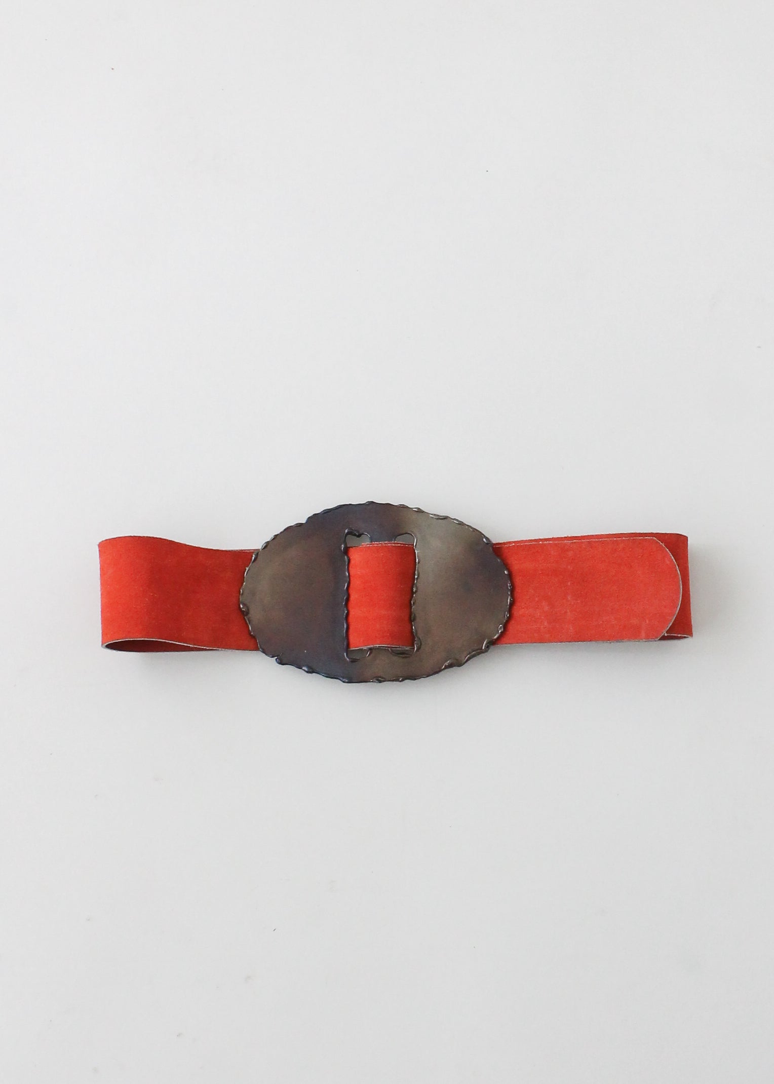 Vintage 1970s Wide Suede Belt with Brutalist Buckle