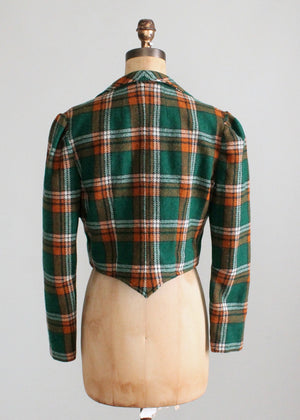 Vintage 1970s Plaid Wool Tuxedo Style Jacket