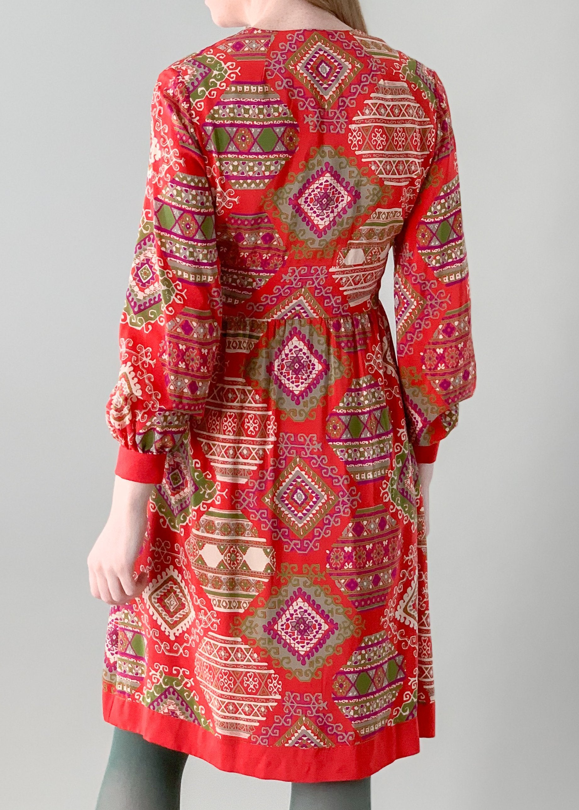 Vintage 1970s Jerry Silverman Silk Print Dress