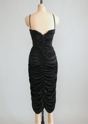 Vintage 1970s Sexy Black Ruched Dance Dress