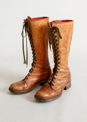 Vintage 1960s Tan Leather Lace Up Work Boots