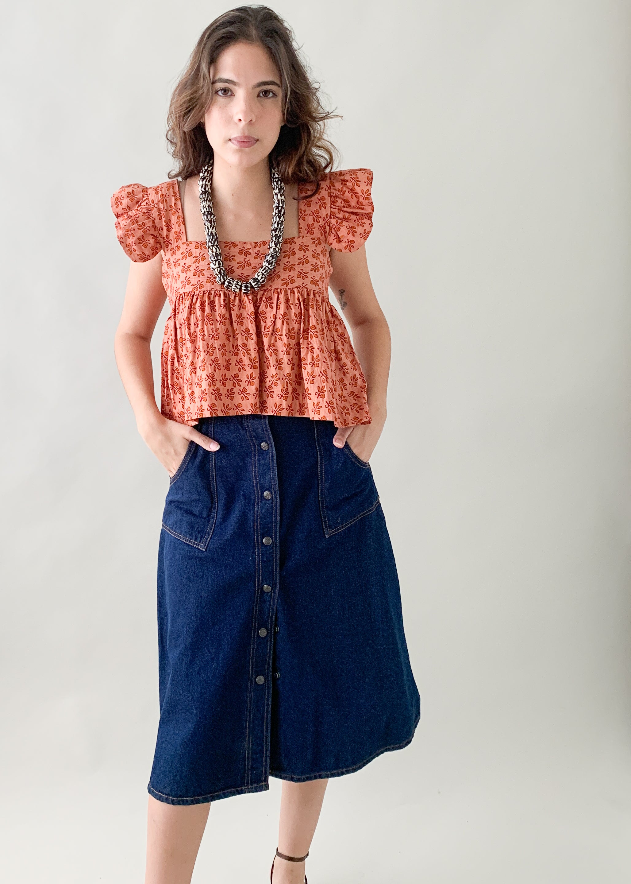 Vintage 1970s Denim Midi Skirt