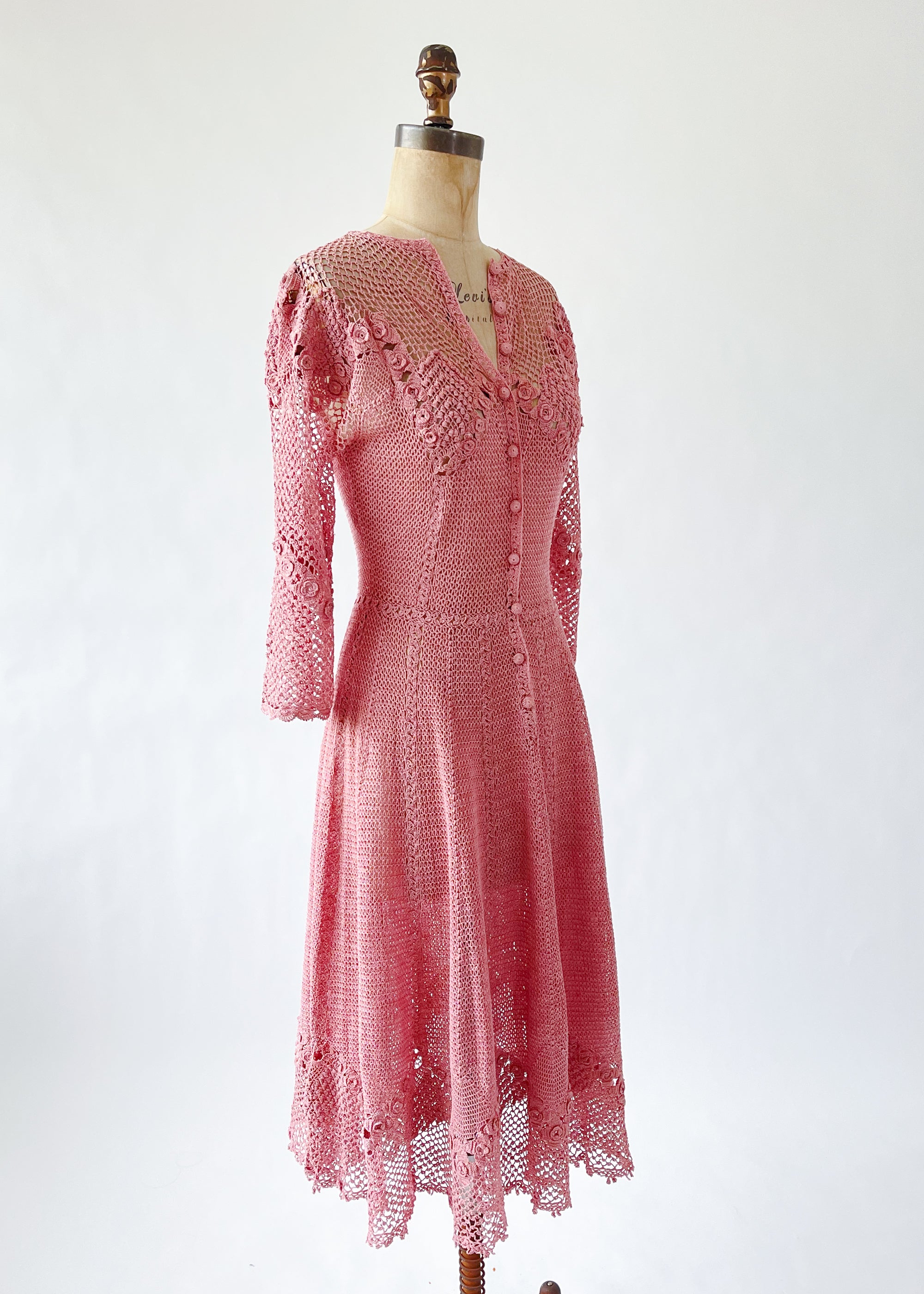 Vintage 1970s Mauve Crochet Dress