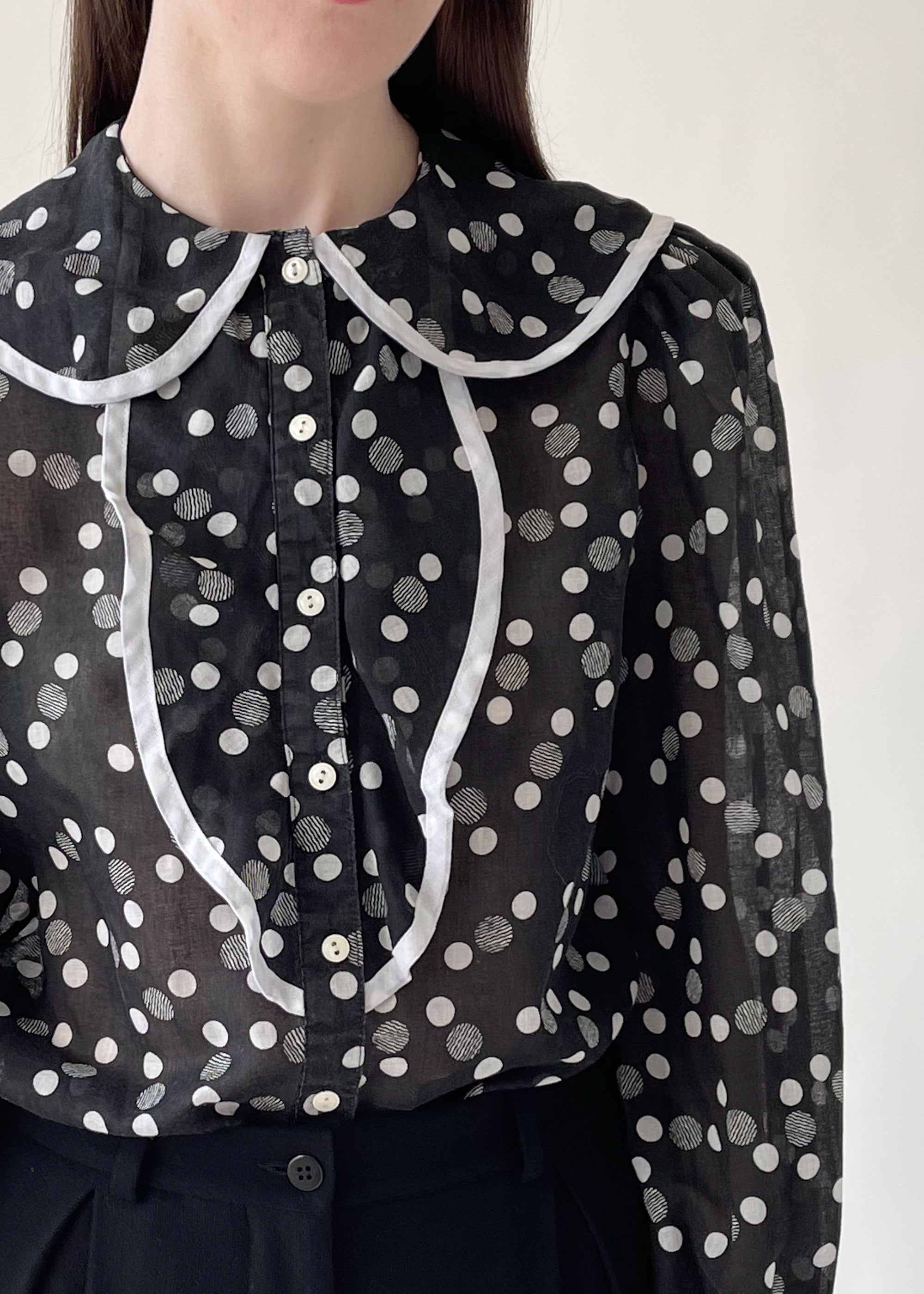Vintage 1980s Sheer Polka Dot Blouse