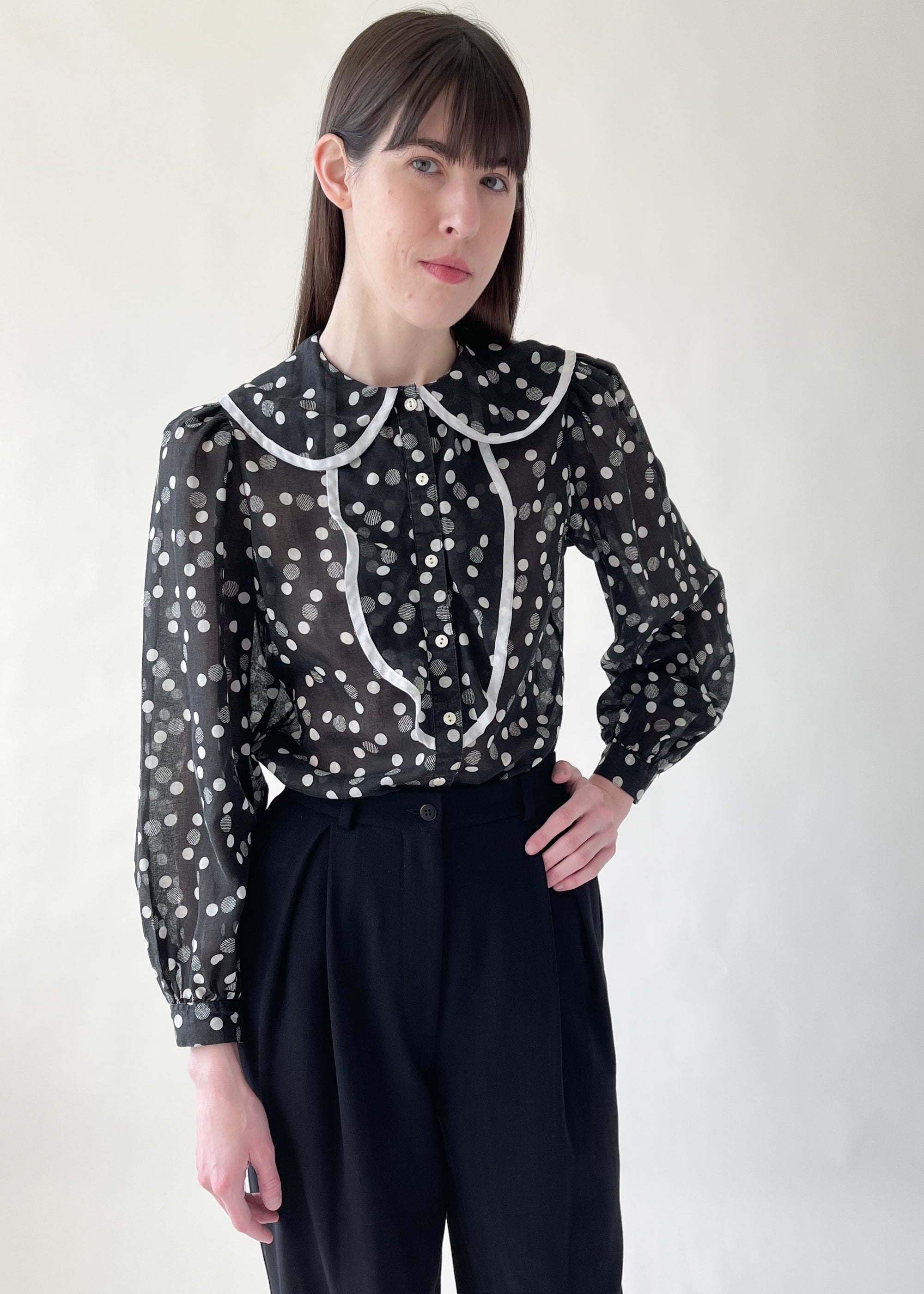 Vintage 1980s Sheer Polka Dot Blouse