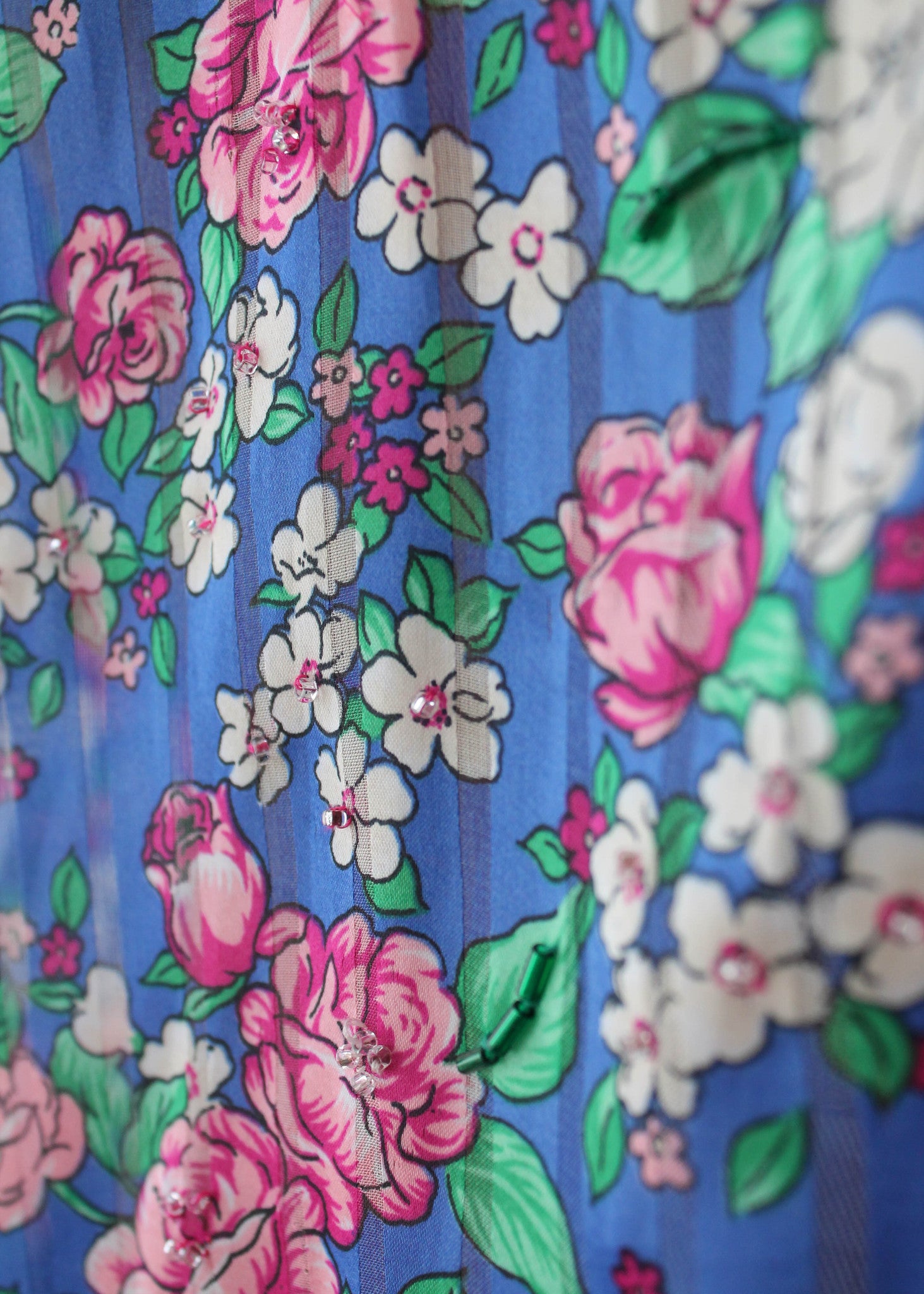 Vintage 1980s Diane Freis Beaded Floral Print Blouse