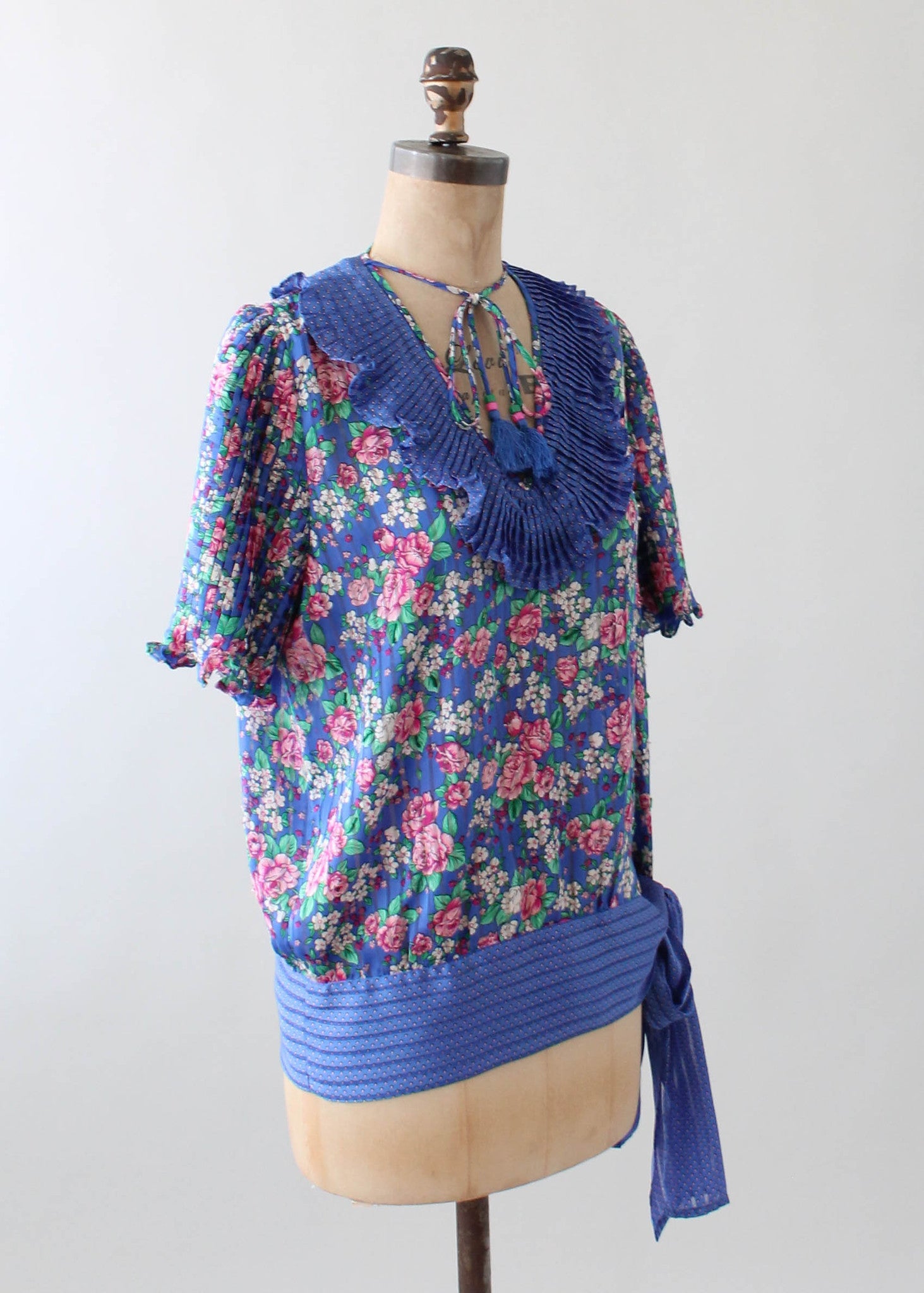 Vintage 1980s Diane Freis Beaded Floral Print Blouse