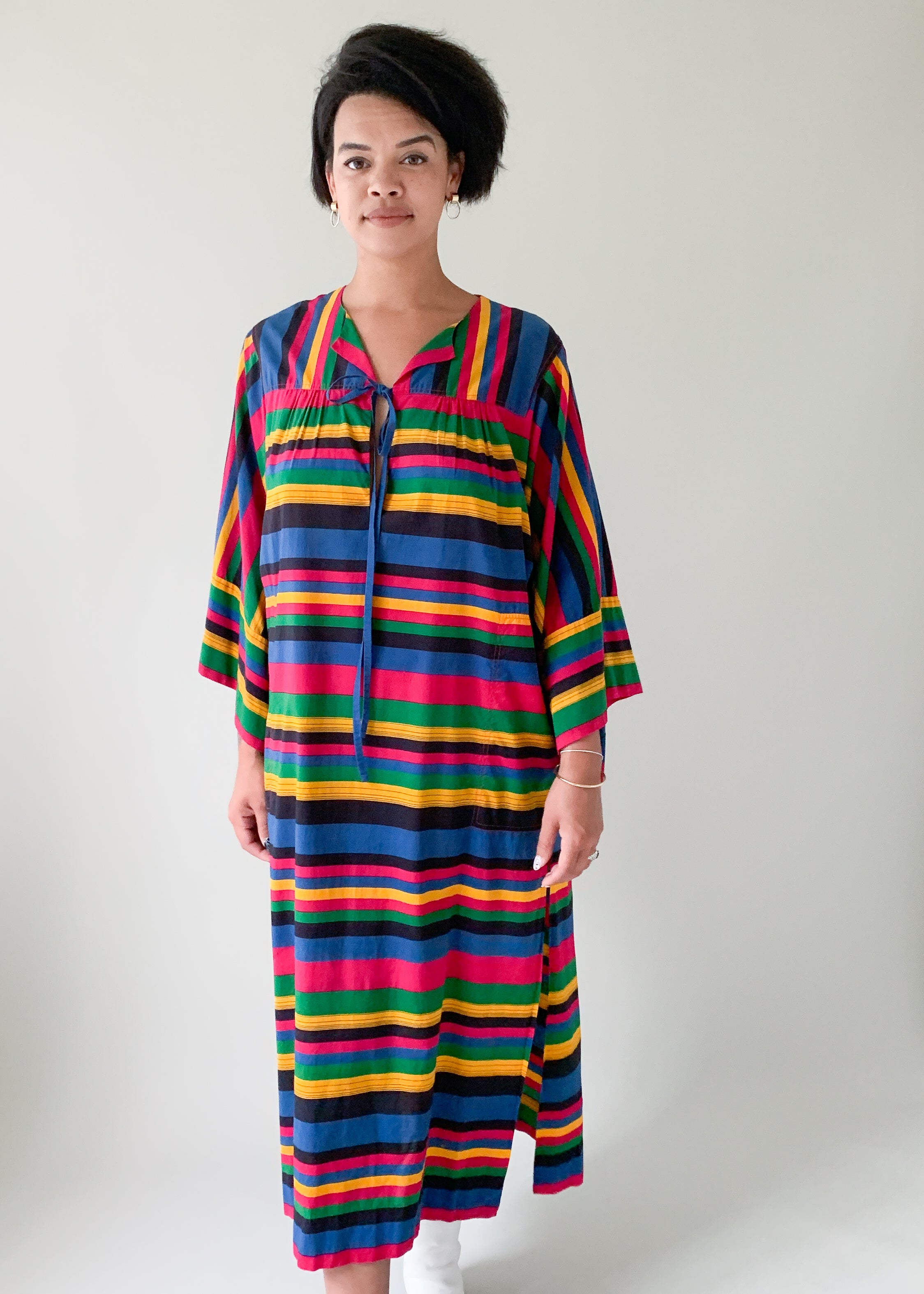 Vintage 1980s Striped Cotton Caftan