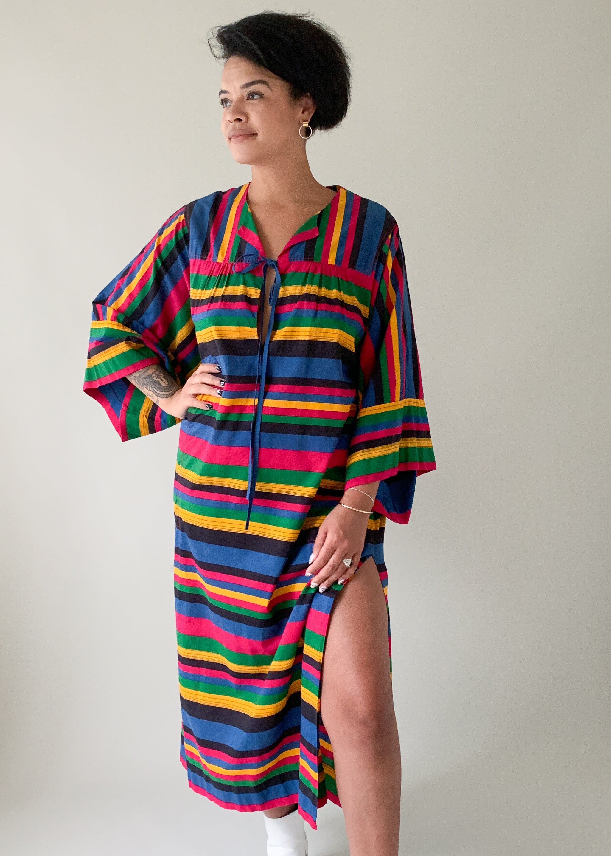 Vintage 1980s Striped Cotton Caftan